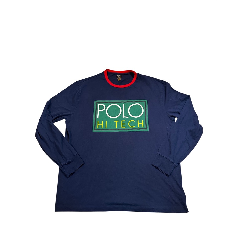 Polo Ralph Lauren Hi Tech Long Sleeve T-Shirt Mens Large Navy Blue Ringer Tee